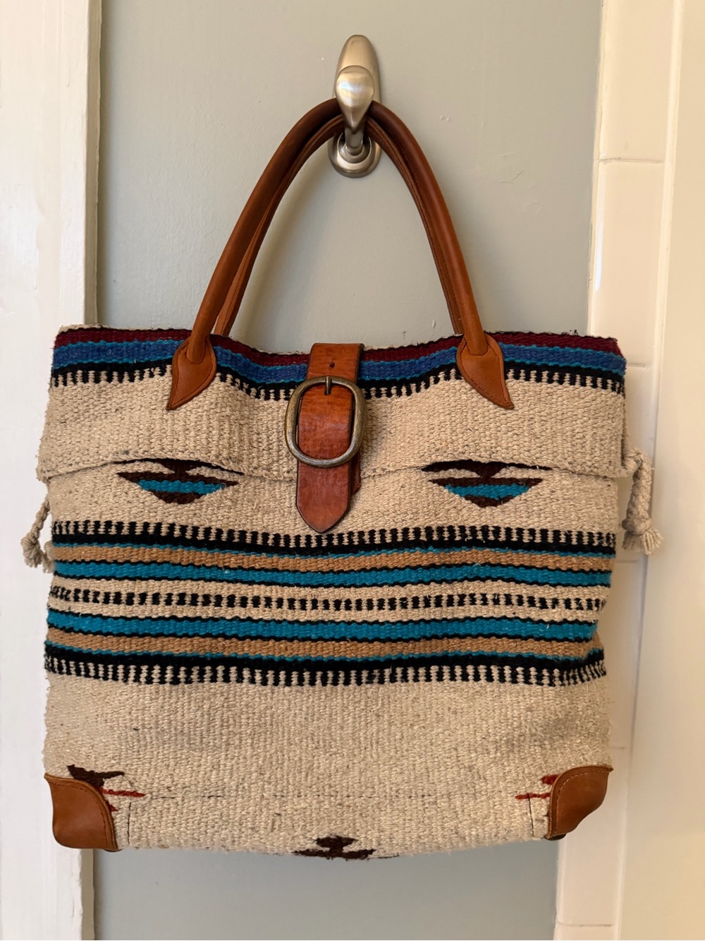 McFadin Sisters Vintage Woven Wool Navajo Blanket tote